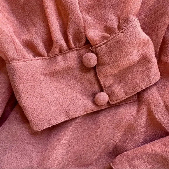 ASOS Orange Sheer Blouse Top Long Sleeve Neck Tie Smocked 14 - Picture 11 of 11